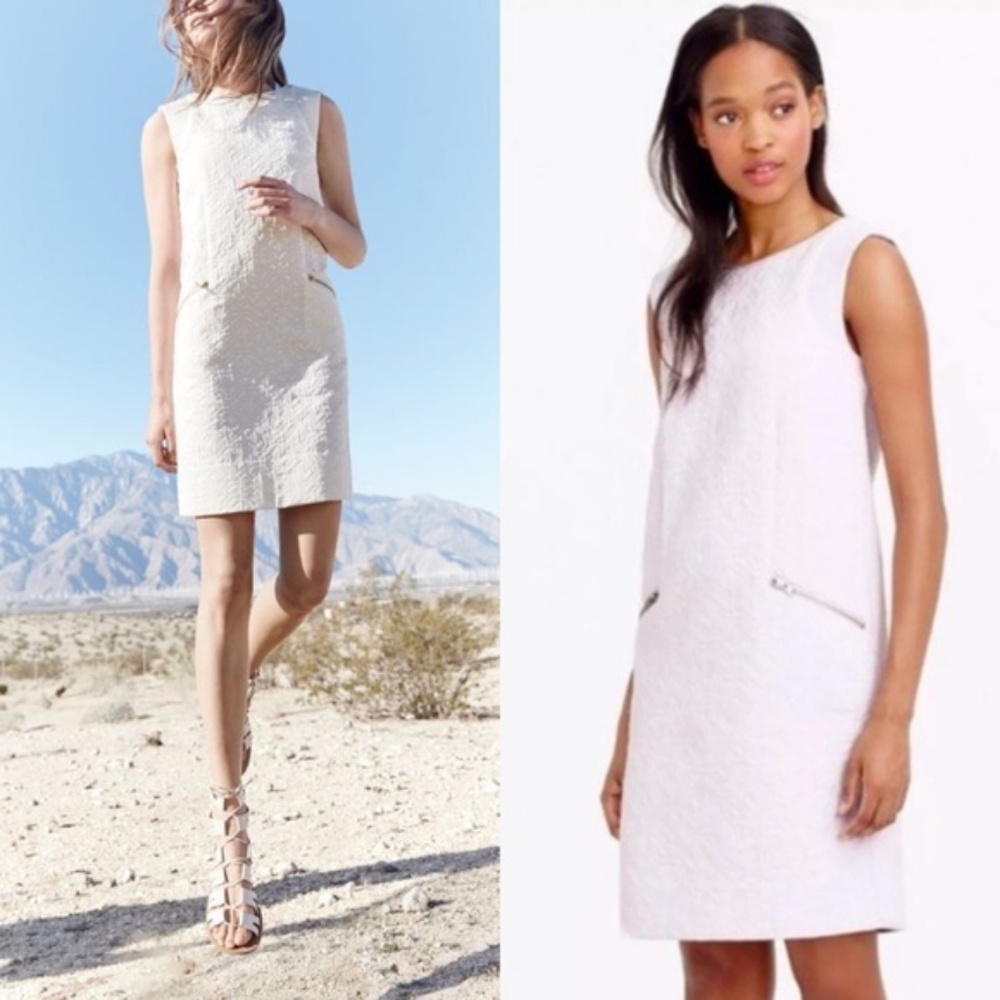J CREW Jacquard Zip Pocket Shift Dress XS/S Ivory
